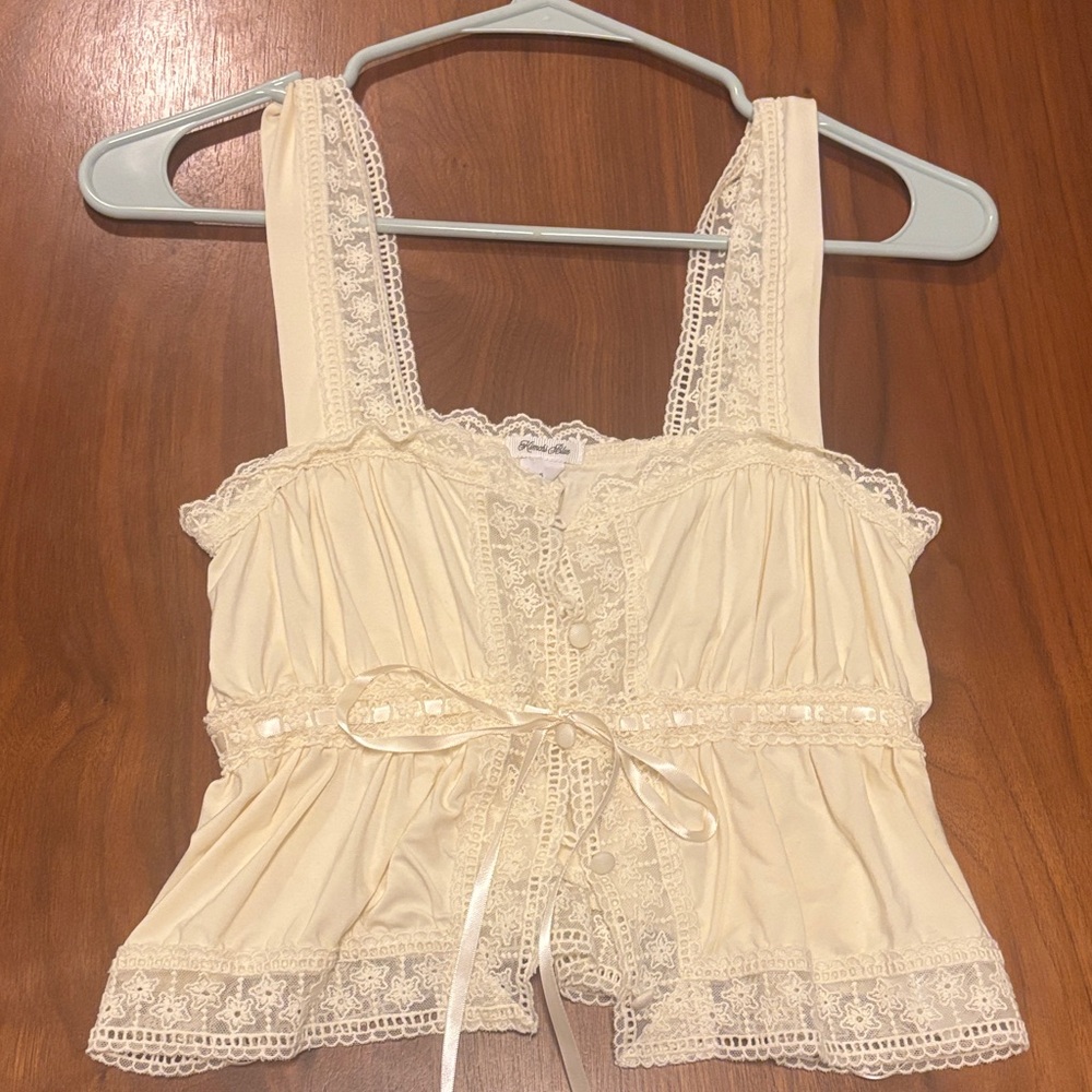 Urban Outfitters Cream Lace Trim Top